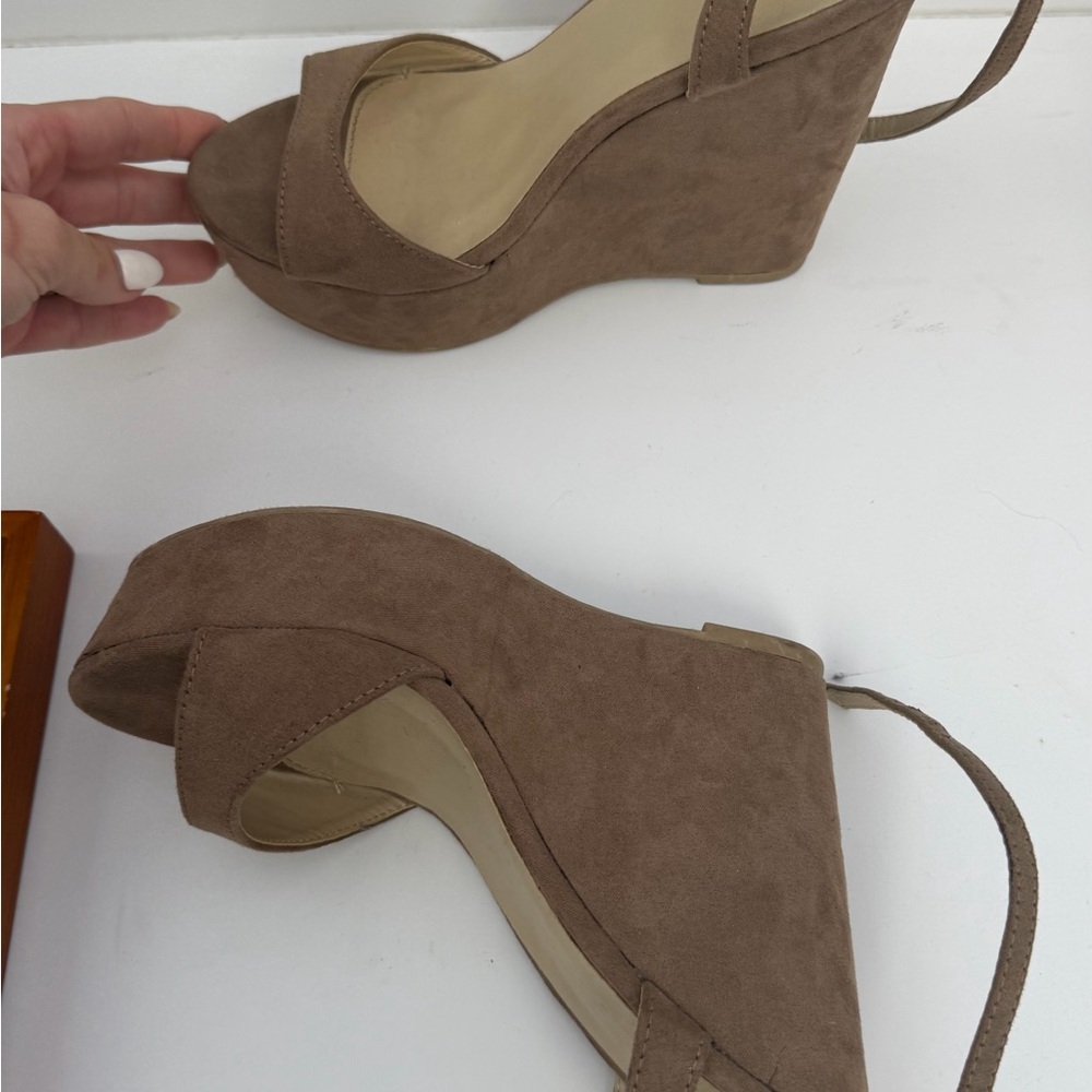 Ankle-Strap Suede Wedge Sandals in Brown - Picture 11 of 11